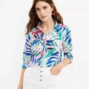 2 FOR $25 LOFT Palm Everyday Shirt Tropical Print Button-Up Top Blouse Size M